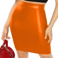 Plus Size Stentch Knee-length Skirt for Women Wetlook Shiny Metallic Vinyl Elastic Package Hip Skirts Daily Match Bottoms 8XL - Image 6