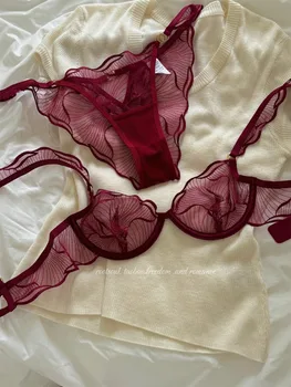 Ensemble de soutien-gorge en dentelle brodée de fleurs françaises, Sexy, pur désir, Ultra fin, Push-Up, sans fil, confortable, Niche romantique, Bralette, S-XL MOYISU