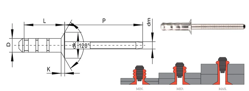 30/50 Stück Senkkopfnieten, 304 Edelstahl Multi-Nietenbereich Blindnieten – Detail 1