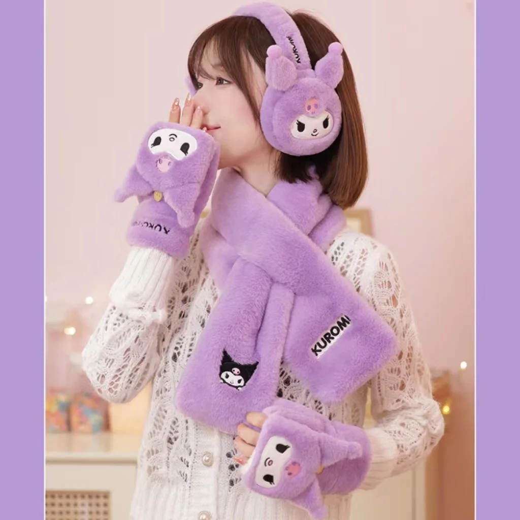 

Новые перчатки Sanrioed Kuromi зимний шарф шапка с бутылкой горячей воды модный Удобный сохраняющий тепло для девушек лучший друг праздничный подарок