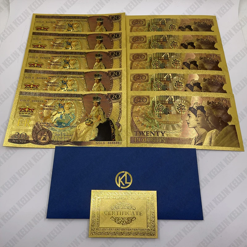 Beautiful 5 Designs Queen Elizabeth II Gold Banknotes GBP UK Twenty Pound Souvenir Gifts England Queen Collectibles