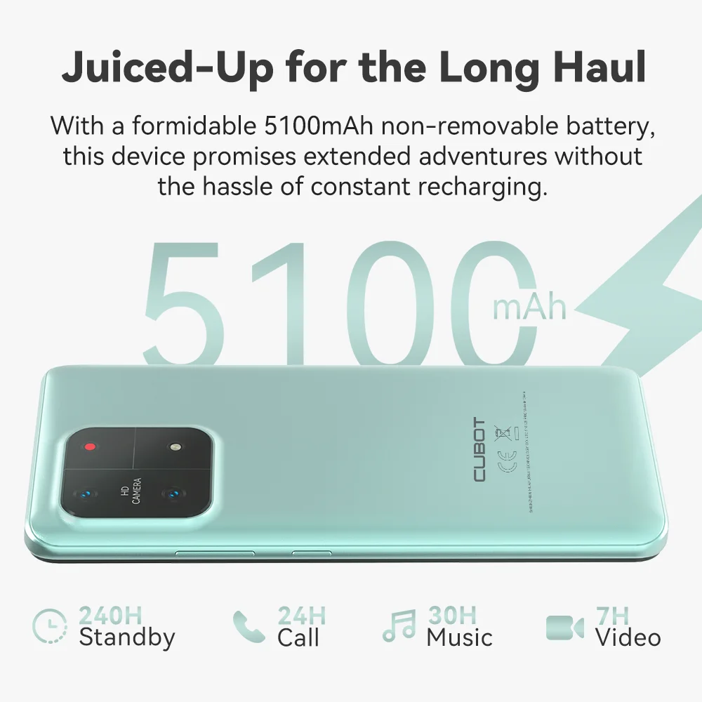 Cubot A1, Smartphone Android 13, Octa-core, 8GB RAM (4GB+4GB), 128GB ROM, 6.56'' HD+ Screen, 13MP Camera, 5100mAh, Face ID Phone 5