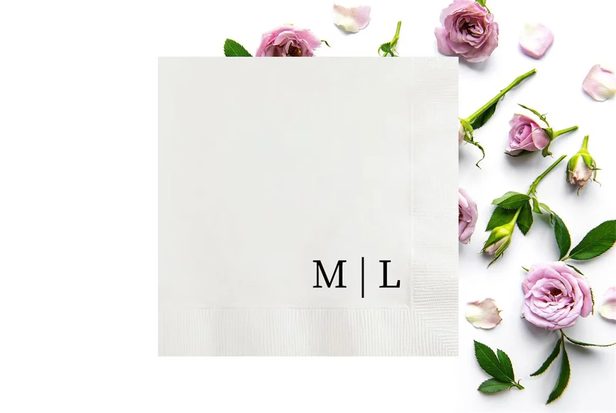 

50 Custom Modern Initial Napkins, Personalized Monogrammed Wedding Napkin, Vow Renewal, Anniversary Rehearsal Dinner, Engagement