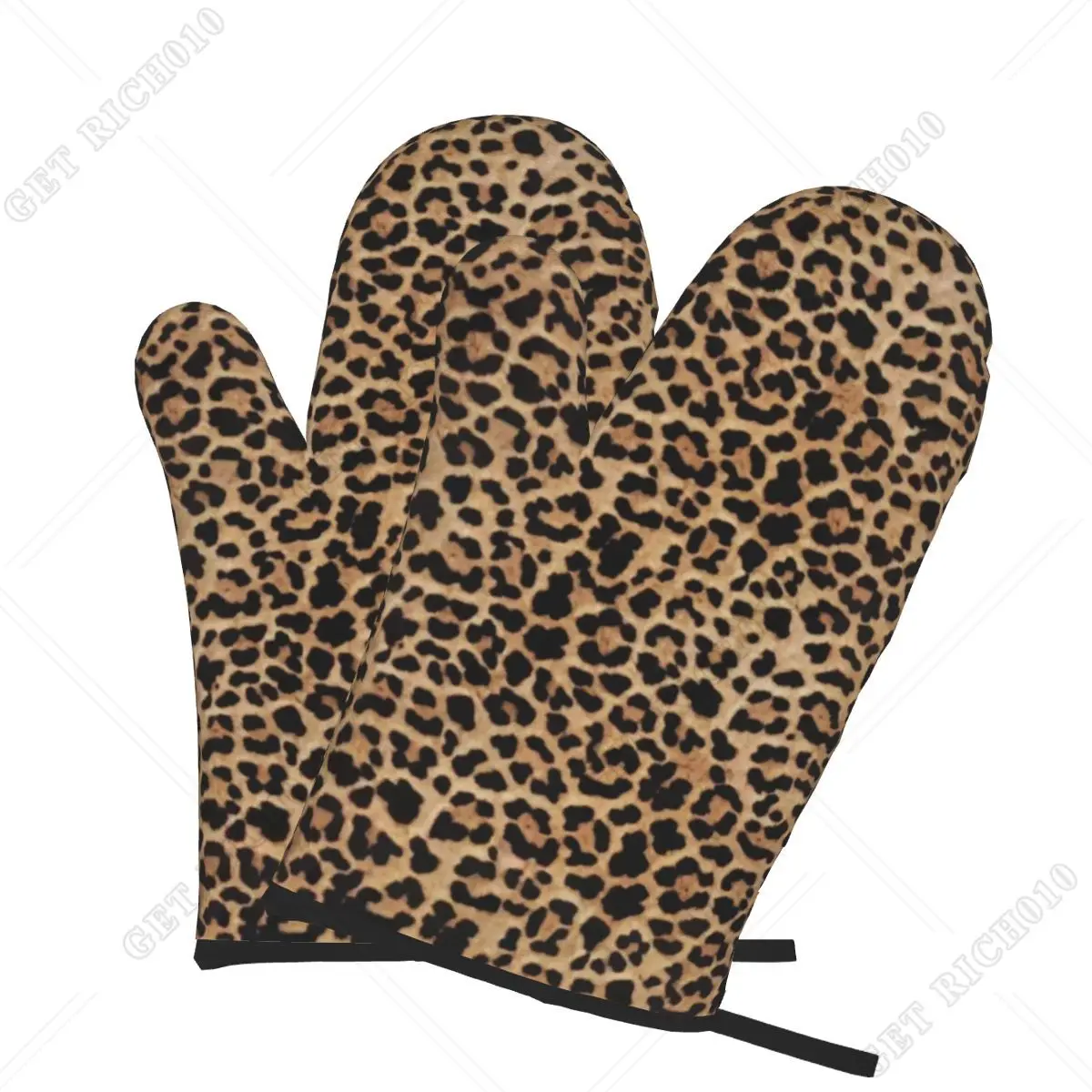 Animal Print Leopard Brown Set of 2 Baking BBQ Heat Resistant Cooking Oven Gloves Microwave Kicthen Accessories