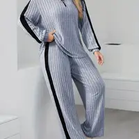 Elegant Casual 2-Piece Suit | Zipper Collar Long-Sleeve Top & Wide-Leg Pants, Soft Skin-Friendly , Trendy Daily Wear - Image 2