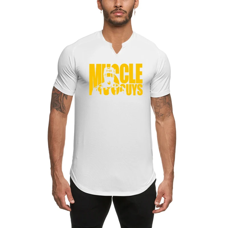 

V-neck High Quality Men T-Shirt casual Running Short Sleeve Gym Sports Training Tops sport Jogging Leisure Breathable T-Shirt