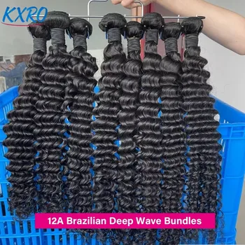 20 22 24Inch Deep Wave Bundles 12A Human Hair Bundles Human Hair Quality Brazilian Bundles 100% Human Hair Raw Hair Bundles for Women ready to wear On Clearance Sale Pre Plucked Wig Party work daily life 1