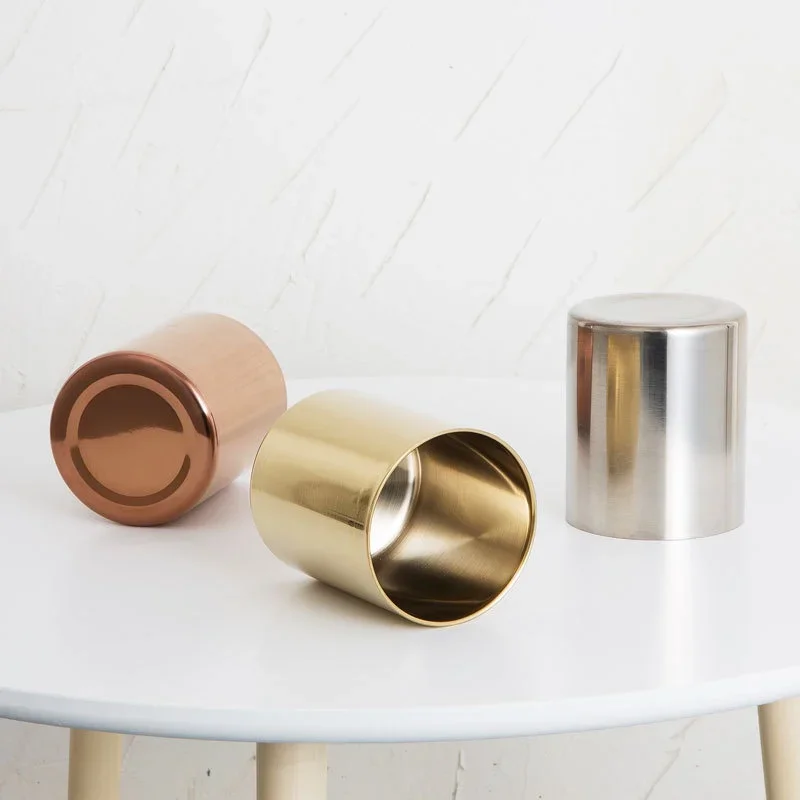 1Pcs Multifunction Brass Gold Round Vase Pen Holder Metal Penholder Pencil  Office Decoration Desk Accessories 2