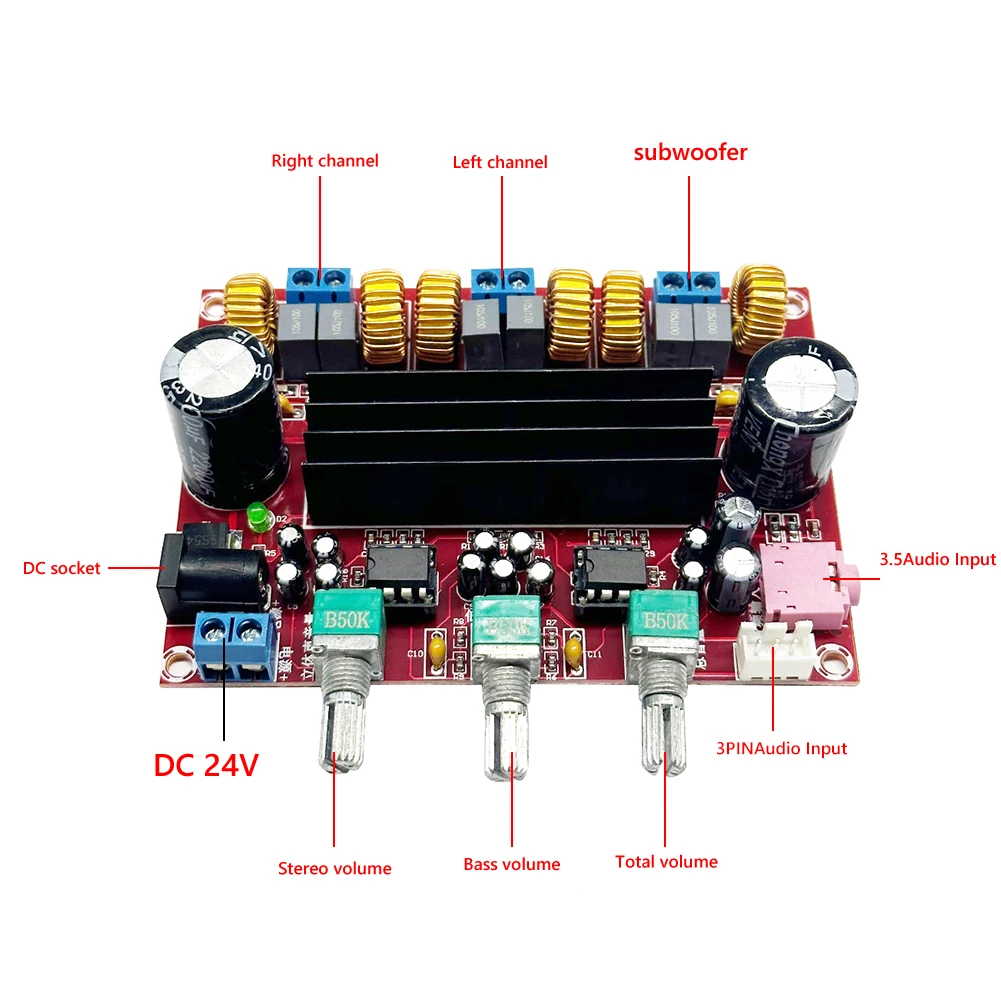 Audio Amplifier Board Digital Subwoofer Power Amplifier Board TPA3116D2 2x50W 100W 2.1 Channel DC 12-24V Energy Saving