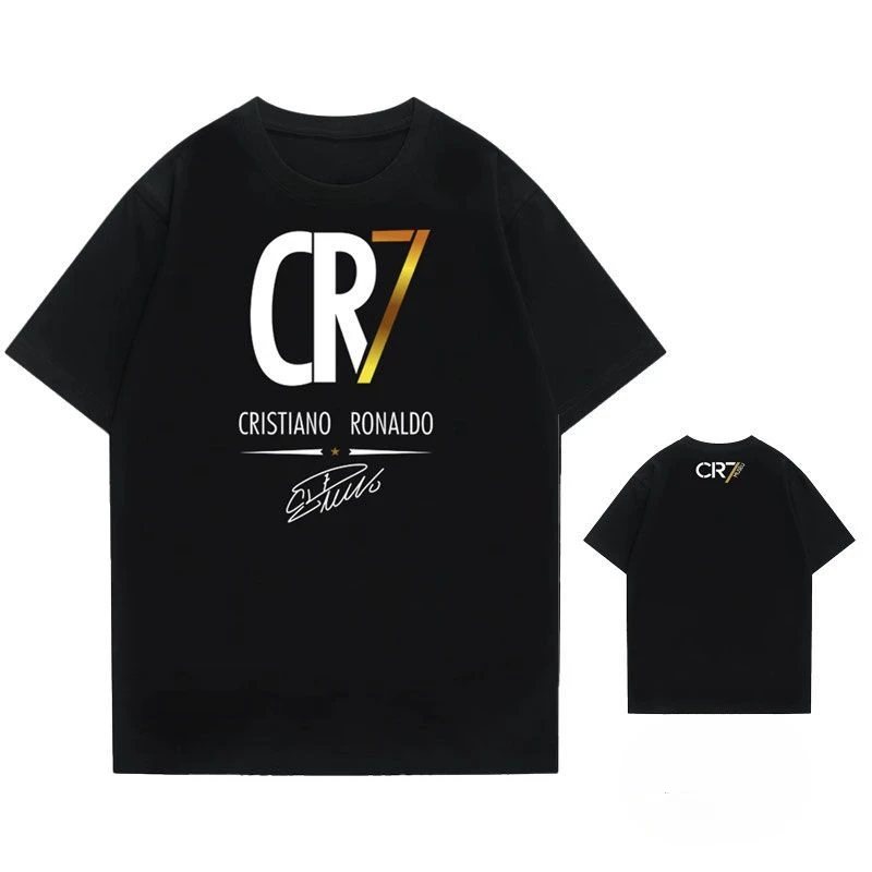 New Euro Portugal National Team CR7 Print Round Neck Short Sleeve T-Shirt Pure Cotton 7 Jersey Streetwear Tee