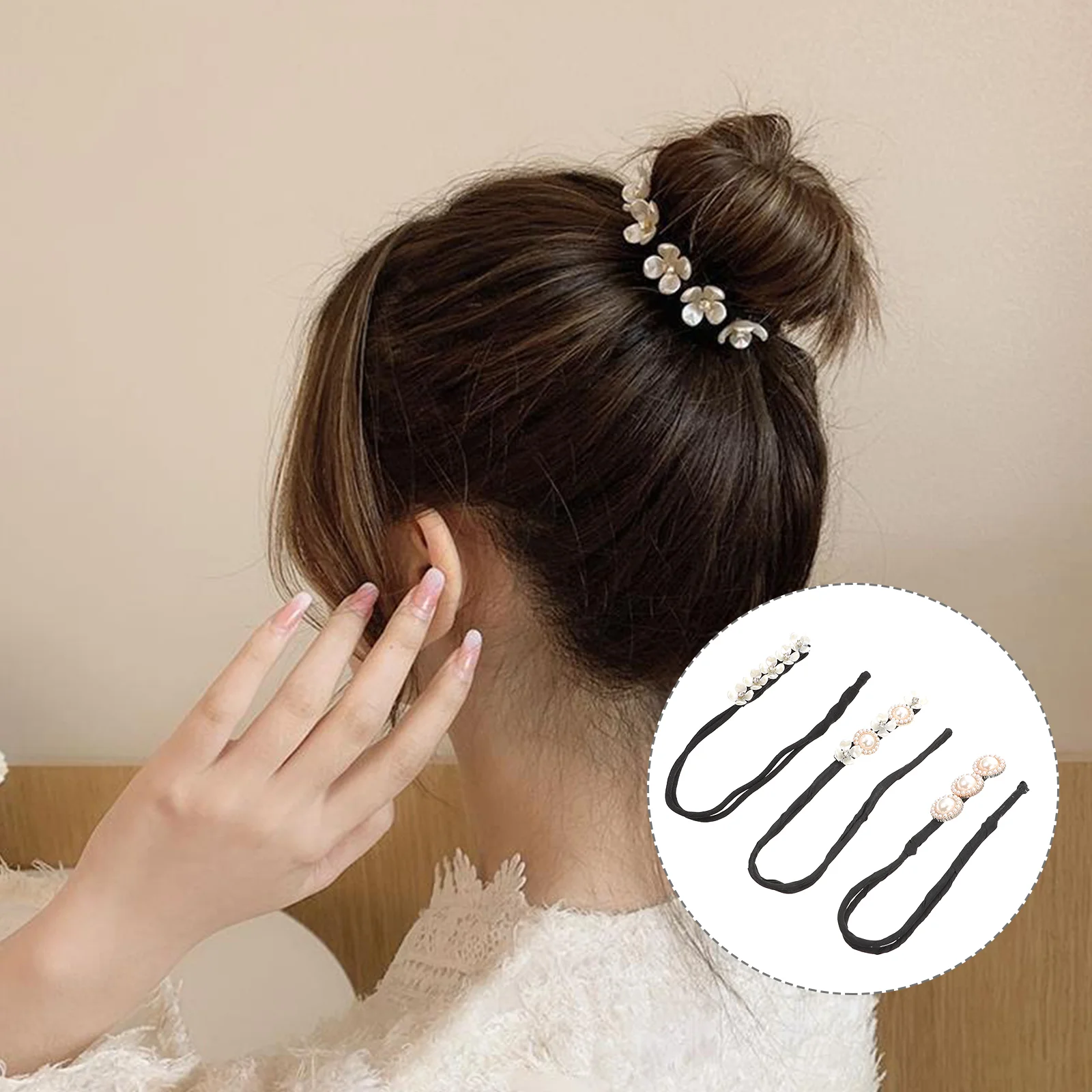 

Flower Ponytail Holder Lazy Curler Accessories for Girls Pearls Hair Bun Shaper