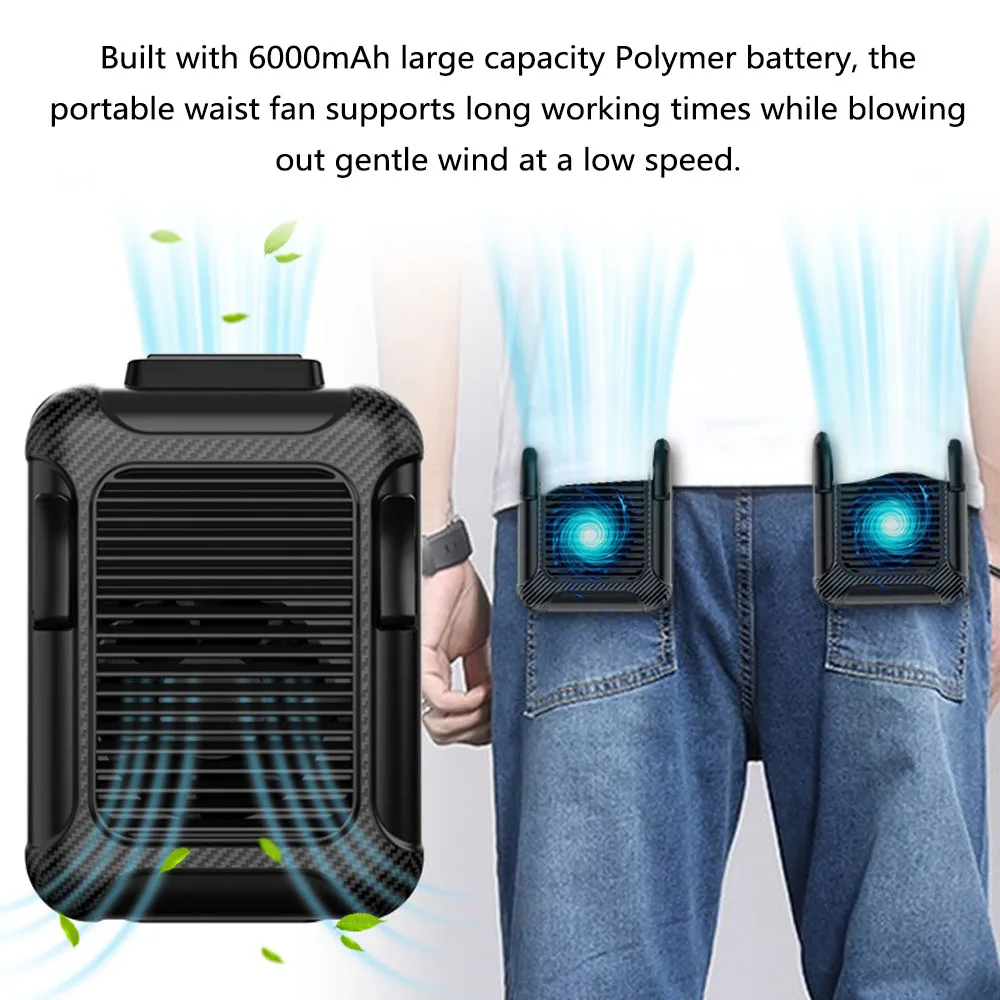 6000mahPortableWaistFanUSBAirConditioningRechargeableHanging