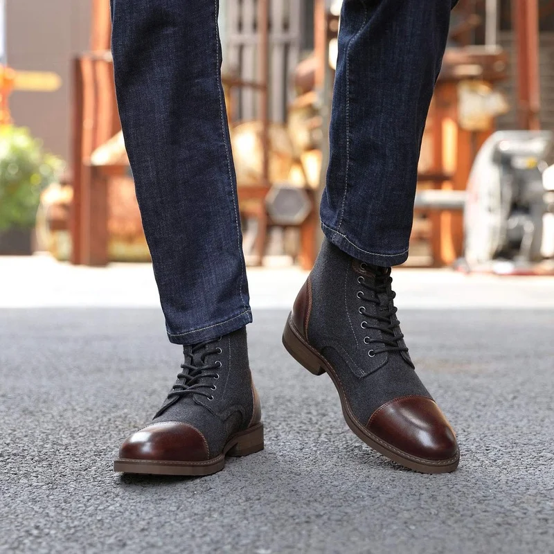 Mens Leather Boots Winter Boots Men's Ankle Boots Warm Leather Casual High Top Men's Sneakers Fashion Plush Warm Thick Sole Ankle