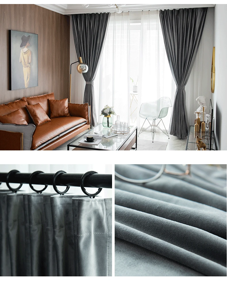 Modern Velvet Curtains for Living Room Bedroom Luxury Hall Blackout Curtains for Rooms Window Ready-made Door Rideaux Drapes 85%