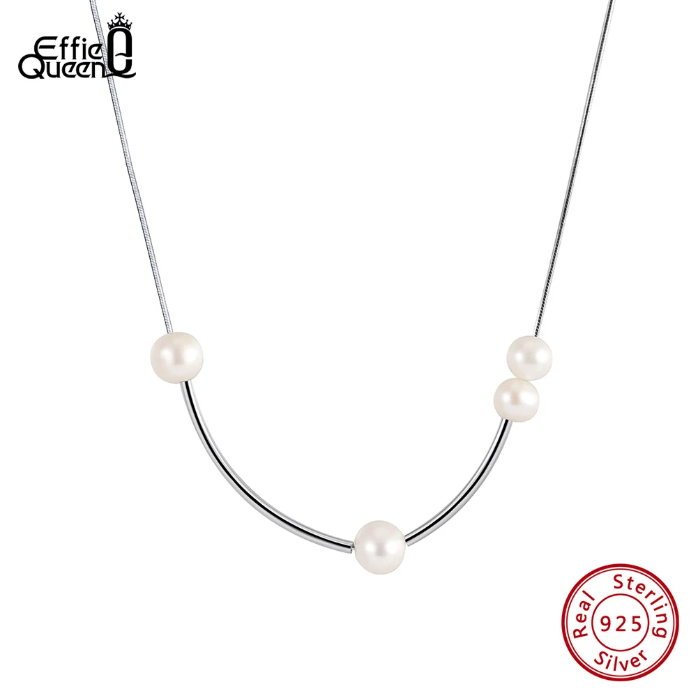 

EFFIE QUEEN Fashion 925 Sterling Silver Snake Chain Necklace with Natural Freshwater Pearl for Women Pearl Choker Necklace GPN58