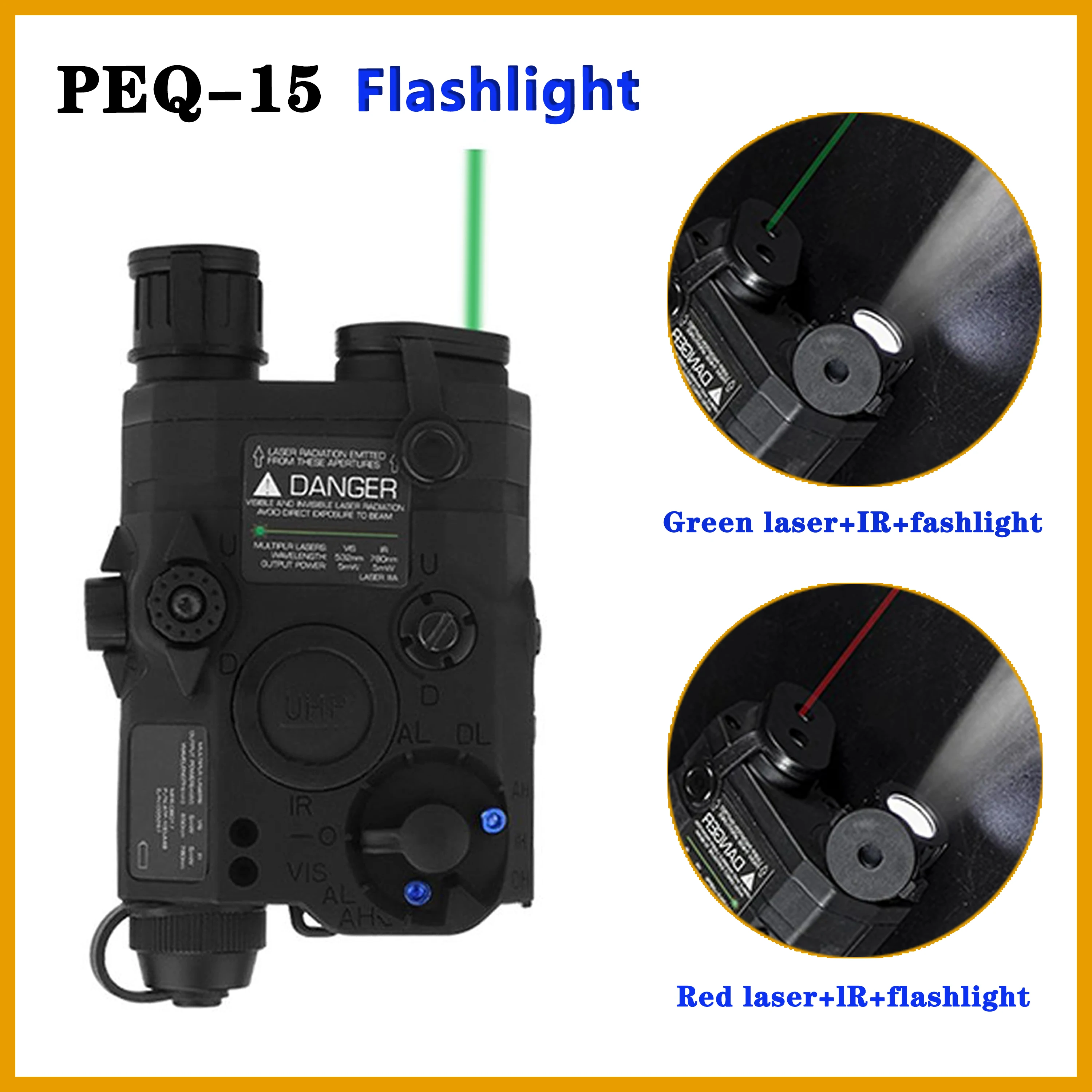 오리지널 PEQ-15 다기능 손전등, 적외선 일루미네이터, 적외선 레이저, 가시광선 레이저, 3 가지 모드, 인기 신제품