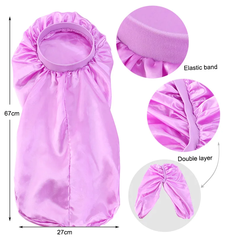 Double-layer satin long tube hat night cap hair care cap turban cap beauty salon hat