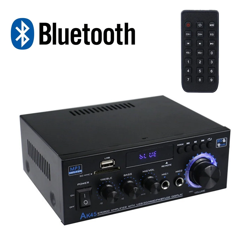 

AK45 800W Home Power Amplifier 2 Channel Bluetooth 5.0 Mini Hifi Digital Stereo Sound Amplifier Support FM USB SD AUX Input
