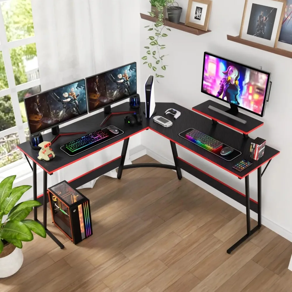 L Shaped Desk Corner Gaming Desk Computer Desk with Large Desktop Studying and Working  for Home and Work Place 2