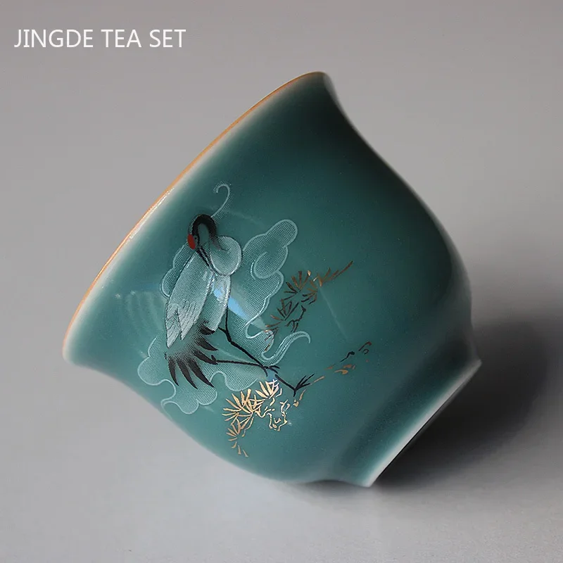 Color Glaze Crane Ceramic Teacup Household Tea Cup Chinese Tea Set Tea Ceremony Accessories Antique Porcelain Drinkware