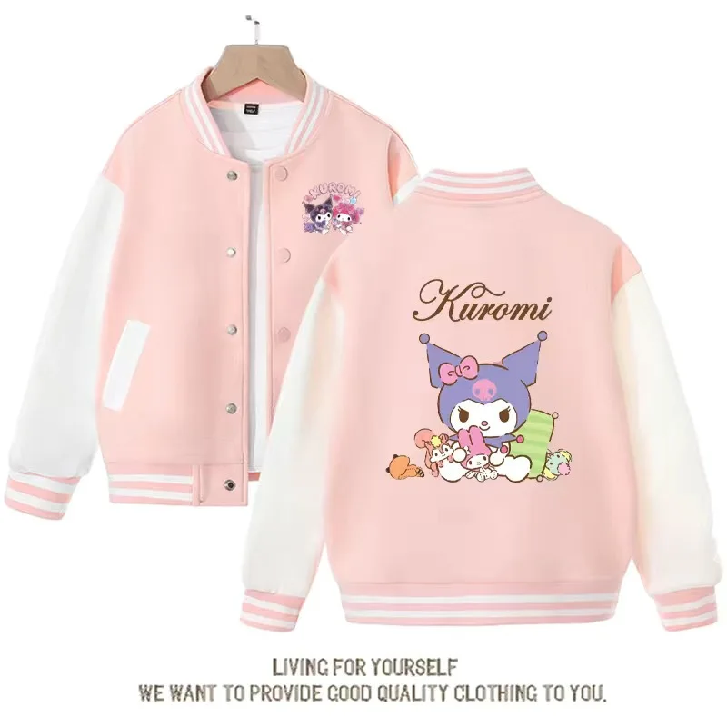 Sanrio Cinnamoroll Jacket Hello Kitty Kuromi Overcoat Woman Jacket Autumn Spring Kids Loose Sports Baseball Uniform Clothes Gift sanrio kuromi girl canvas shoes 2023 spring autumn sports shoes children s soft soled sneakers student skate shoes casual shoes