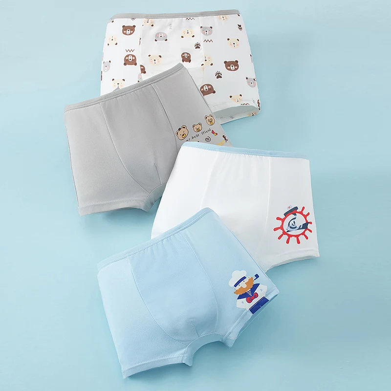 4-teilige Jungen-Unterwäsche mit lustigem Aufdruck, niedliche Unterwäsche, einfache, bequeme Shorts für Studenten, lockere, atmungsaktive, mehrfarbige Mischung und passende Kinderboxen – Detail 23