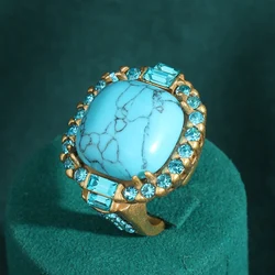 Elegant Vintage Art Deco Turquoise Ring | Gold - Plated & Copper | Prong - Set Gemstone Design (01)