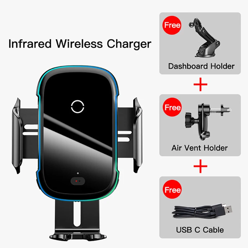 Baseus 15W Qi Car Wireless Charger Dual Mode Intelligent Infrared Fast Wireless Charging Car Mount for Air Car Phone Holder