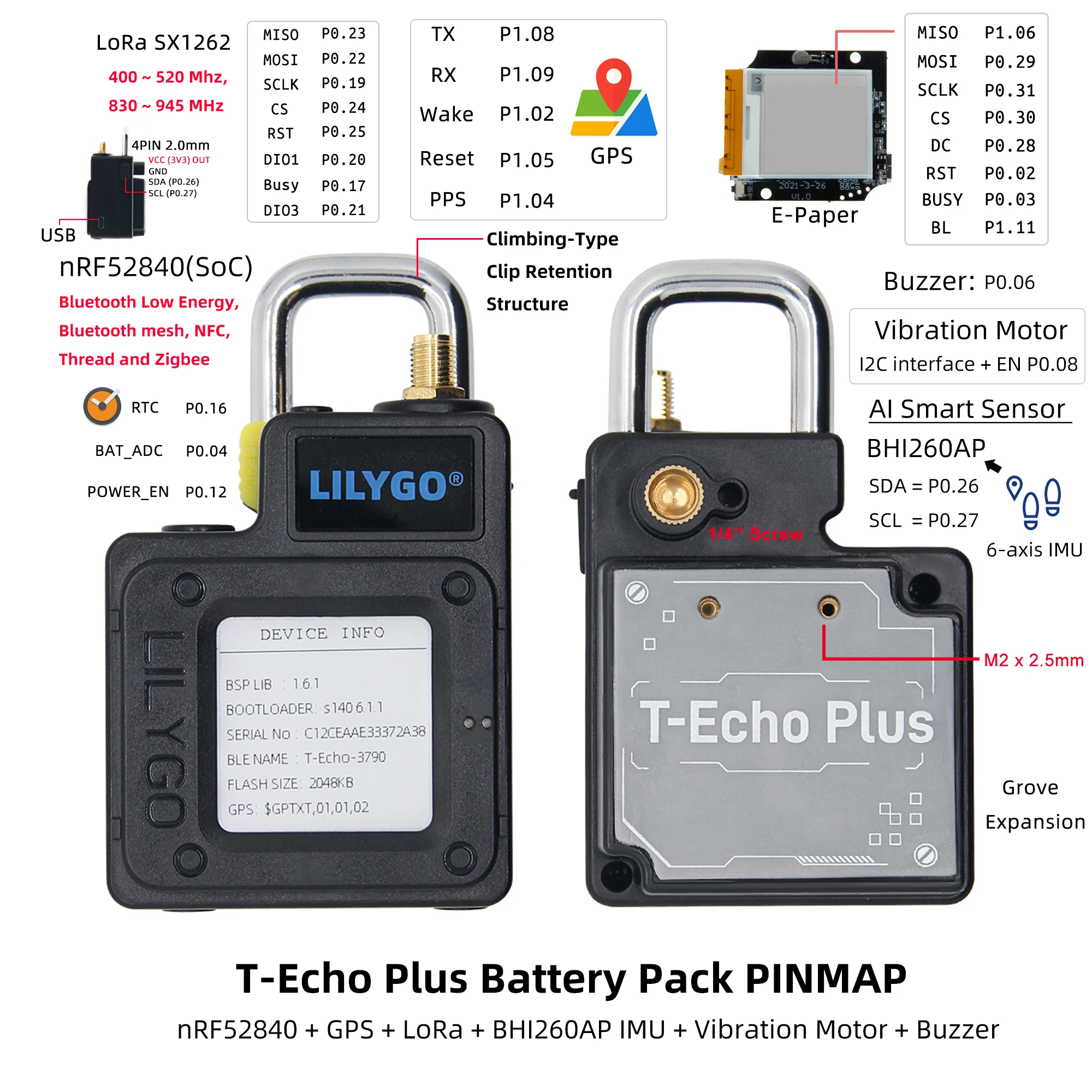 T-Echo PLUS LoRa Wireless Module Based on nRF52840 with SX1262 (433/868/915MHz),