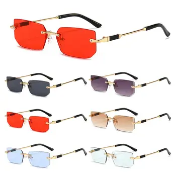 Rimless Sunglasses for Women & Men, Trendy Frameless Rectangle Sun Glasses Retro Shades Fashion Summer Travel UV400 Eyewear