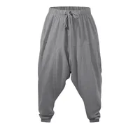 Sarouel pour hommes coton lin entrejambe bas confortable Streetwear coupe ample respirant léger pantalons longs hommes Joggers 3