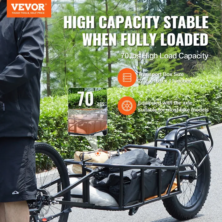 VEVOR Bike Cargo Trailer 70 lbs Load Capacity Heavy-Duty Bicycle Wagon Cart Compact Storage & Quick Release Structure 20" Wheels 2