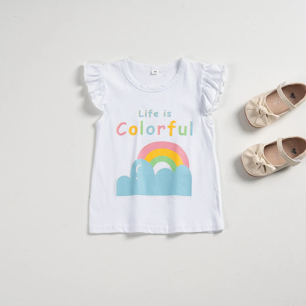 Girls t shirt girls tee shirt t shirt kids t shirt girls rainbow cartoon printed t-shirts for summer toddler girls