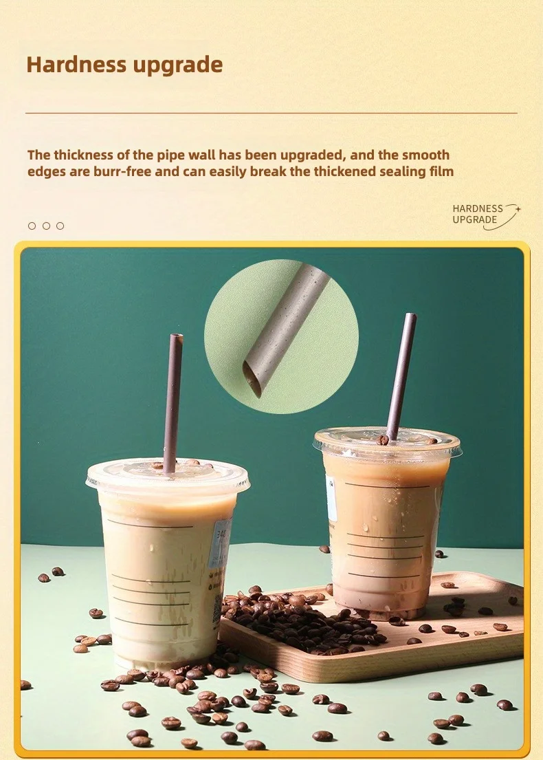 Eco-Friendly Coffee Grounds Straws, Individually Wrapped, PLA Biodegradable, 100-pack Heat Resistant, for Hot Drinks Tea