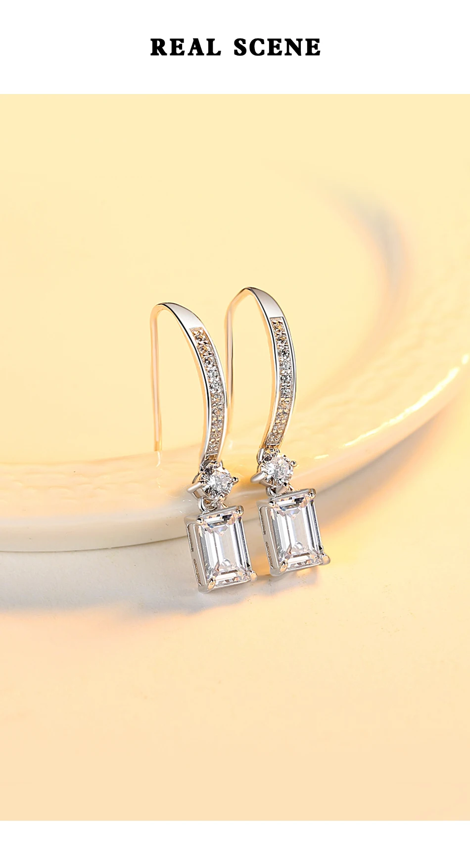 Orecchini a cerchio quadrati in argento sterling CZ per donne Accessori di tendenza per ganci per le orecchie di fidanzamento di nozze pregiati_voghion.com