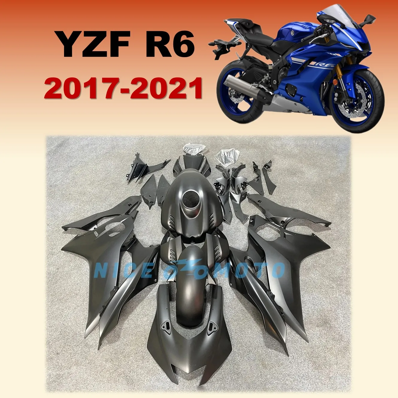 

Комплект обтекателей для мотоцикла, подходит для Yamaha YZFR6 2017 2018 2019 2020 2021 YZF R6 17 18 19 20 21, матовый черный комплект кузова