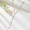 Collier Vintage à pampilles longues en strass coloré pour femmes, breloque Sexy, clavicule, chaîne de couleur or, bijoux cadeaux de fête