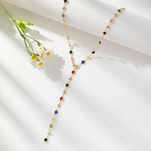 Collier Vintage à pampilles longues en strass coloré pour femmes, breloque Sexy, clavicule, chaîne de couleur or, bijoux cadeaux de fête
