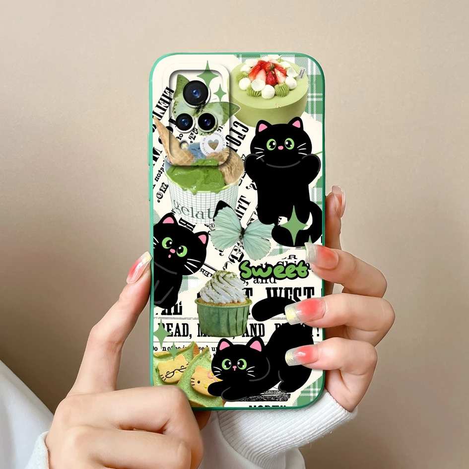 Beautiful Color Floral Pattern Liquid Silicone Phone Case with Lens Protection