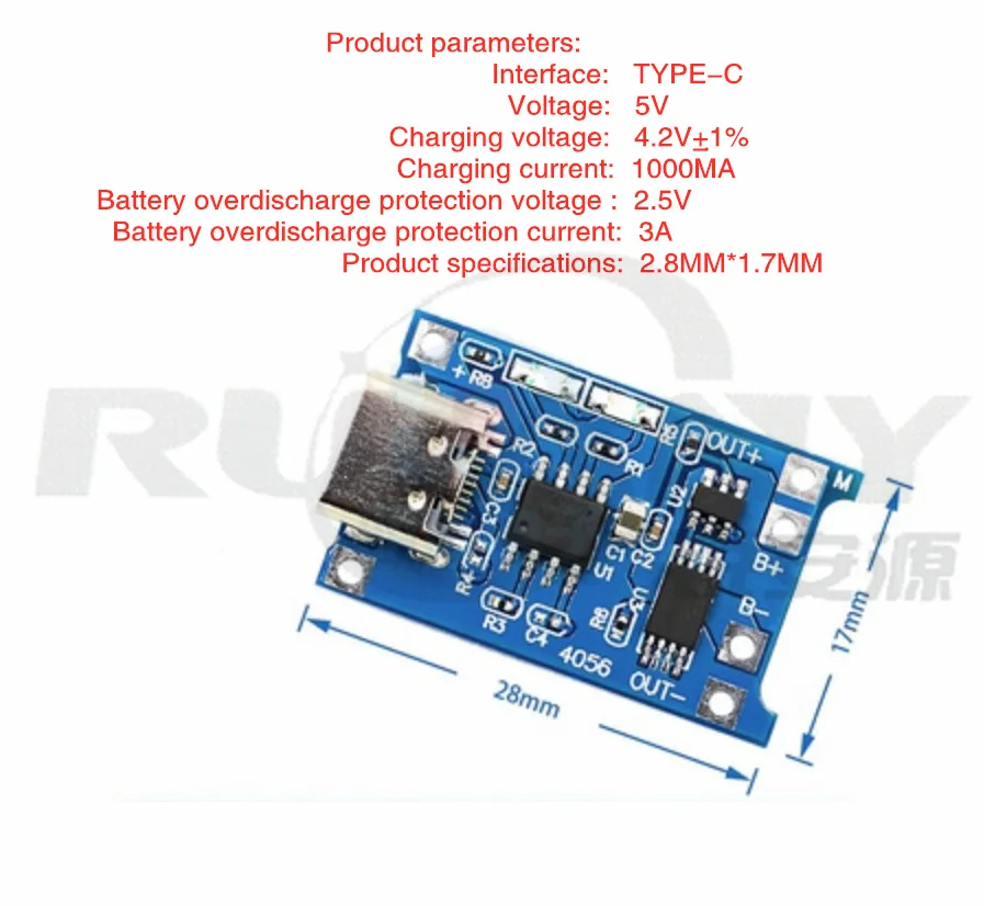 

TP4056 | 18650 lithium battery 3.7 v to 3.6 v to 4.2 v lithium battery plate 1 a through put protection