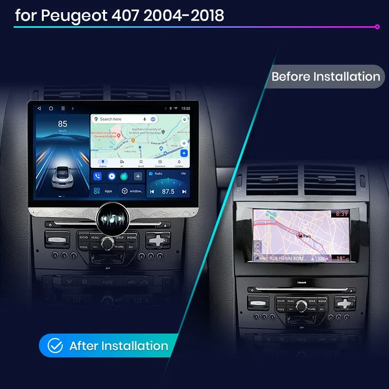 Junsun-REPRODUCTOR Multimedia con pantalla QLED de 11,5 pulgadas para coche, Radio Estéreo 2K con CarPlay inalámbrico, 8 núcleos, 4G, Android 13, para Peugeot 407, 2004-2011 2