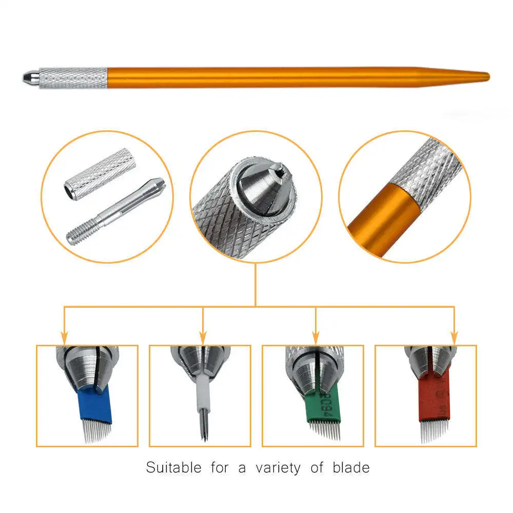 1 Set Microblading Tebori Makeup Tattoo Kits Manual Pen Eyebrow Practice Pigment Set with Needle Blade Ink Ring Body Art Tools