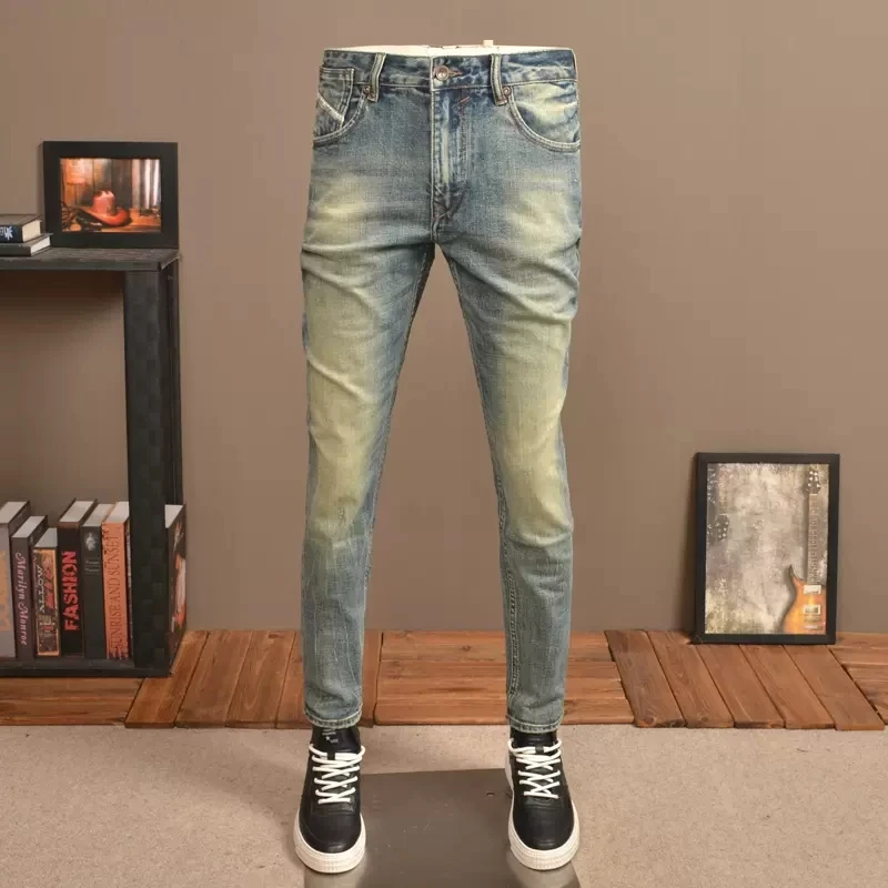 Newly Fashion Vintage Men Jeans High Quality Stretch Slim Fit Ripped Jeans Men Trousers Retro Designer Casual Denim Pants Hombre new high quality men jeans design fashion retro hole jeans straight slim ripped jeans brand casual mens denim trousers pius size