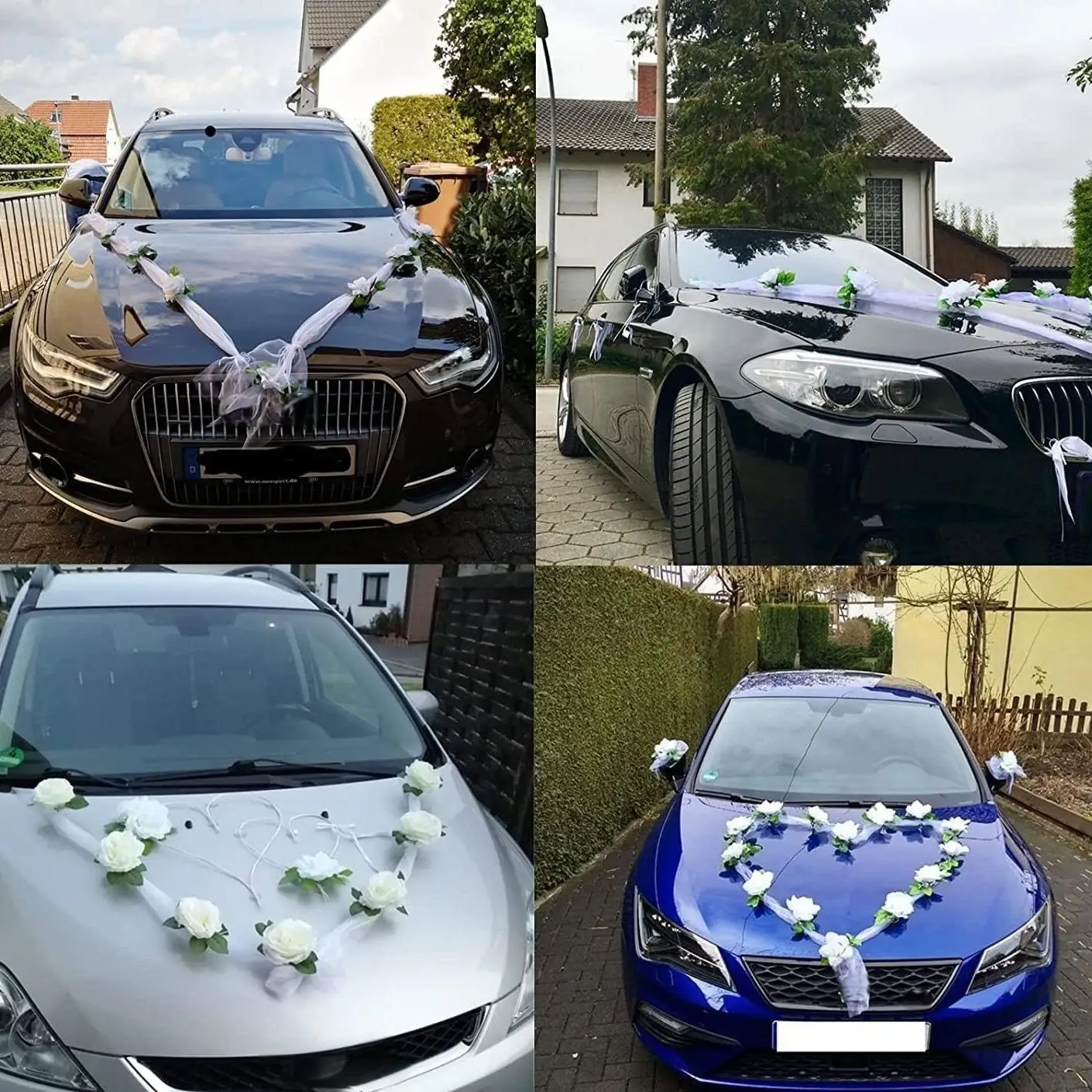 Artificial Flower White Rose Artificial Flower for Wedding Car Decoration Bridal Car Decorations Door Handle Ribbons Silk Flower