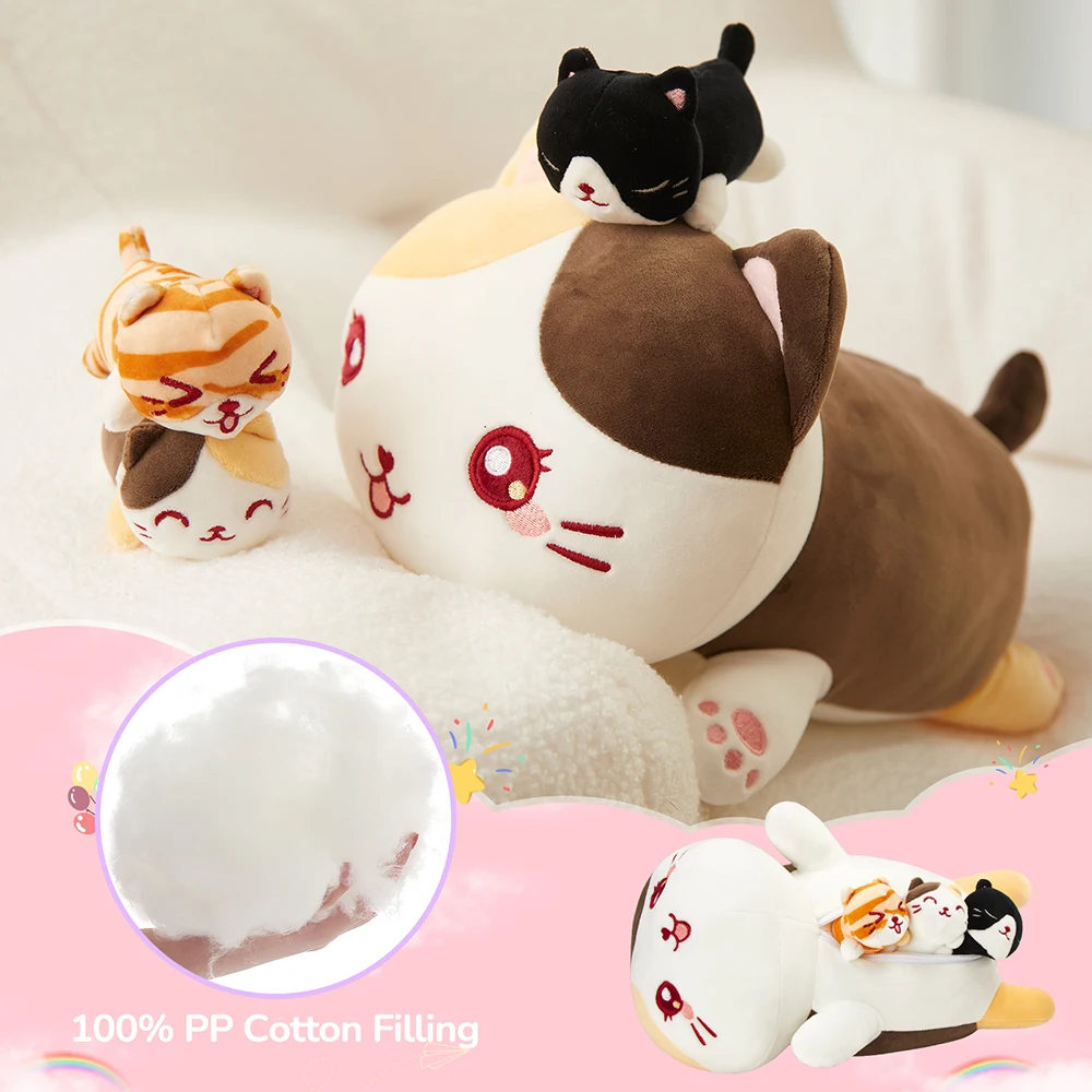 4pcs Cute Cat Family Throw Pillows 3 kittens Dolls Set Plush Toy Animals Pillows for Girl Kids Interactive Children's Plush Doll 6