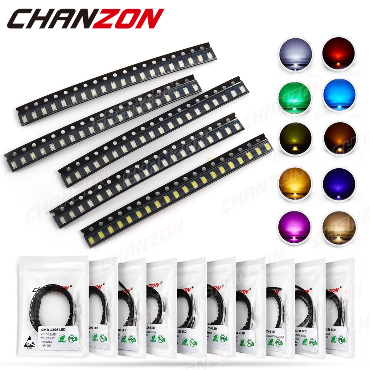 SMD 1206 LED Emitting Diode Kit Micro SMT Lamp Chip Light Beads Warm White Red Green Blue Yellow Orange UV Pink Multicolor 3V led lamp,led chip,led assortment kit,led lamp beads