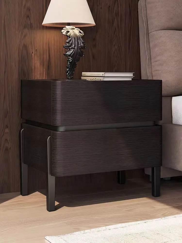 Italian Minimalist Storage Bedside Table, High-grade Black Walnut Solid Wood Bedside Table, Simple Bedroom Cabinet