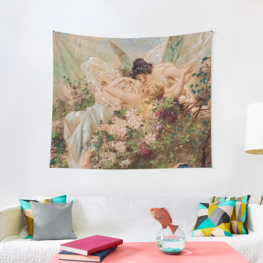 

Две феи, охватывающие пейзаж с лебедем // гармон Ханса затка, комнатный декор, эстетический гобелен