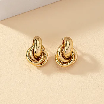 Geometric Gold Plated Stud Earrings For Women Elegant Thick Knot Trendy Hypoallergenic Earring Fashion Jewelry Gift