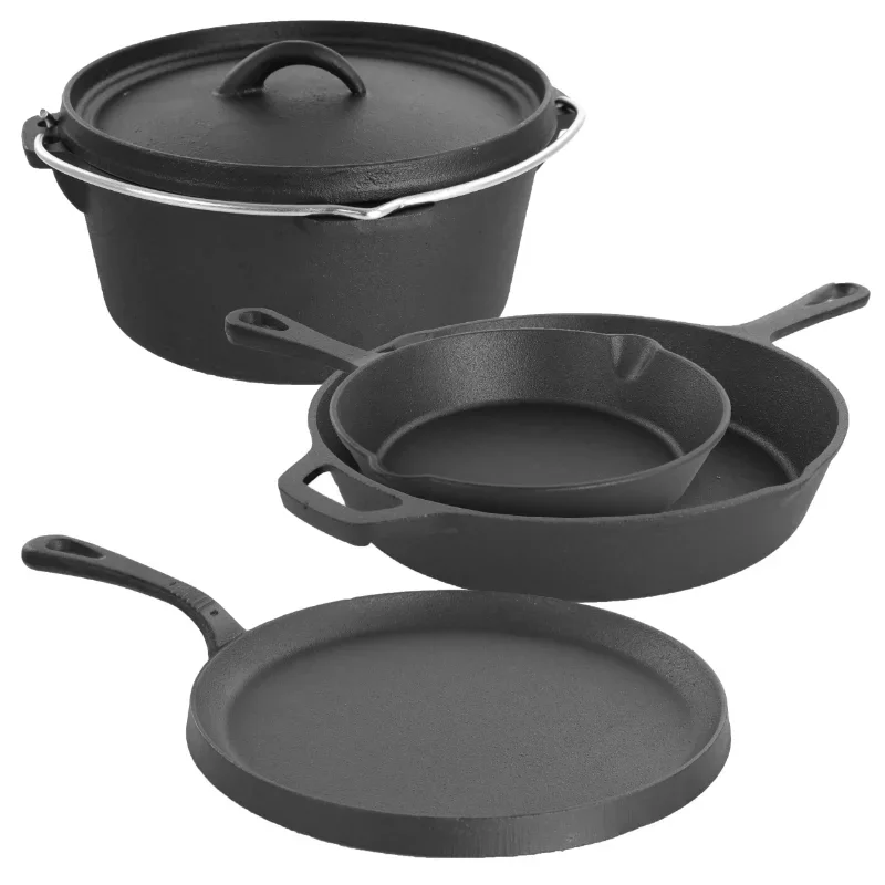 

Andralyn MegaChef Pre-Seasoned Cast Iron 5-Piece Kitchen Cookware Set, Pots and Pans